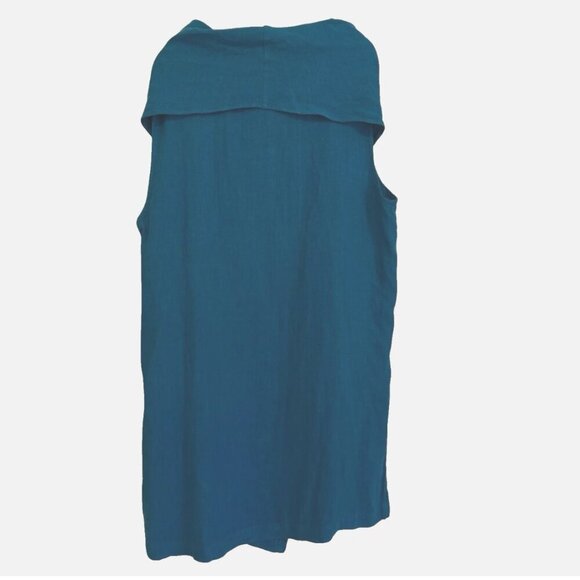 Bryn Walker Women's 1X Cowl Neck LINEN Blue Lagenlook PLUS Sleeveless Tunic Top - Picture 2 of 4